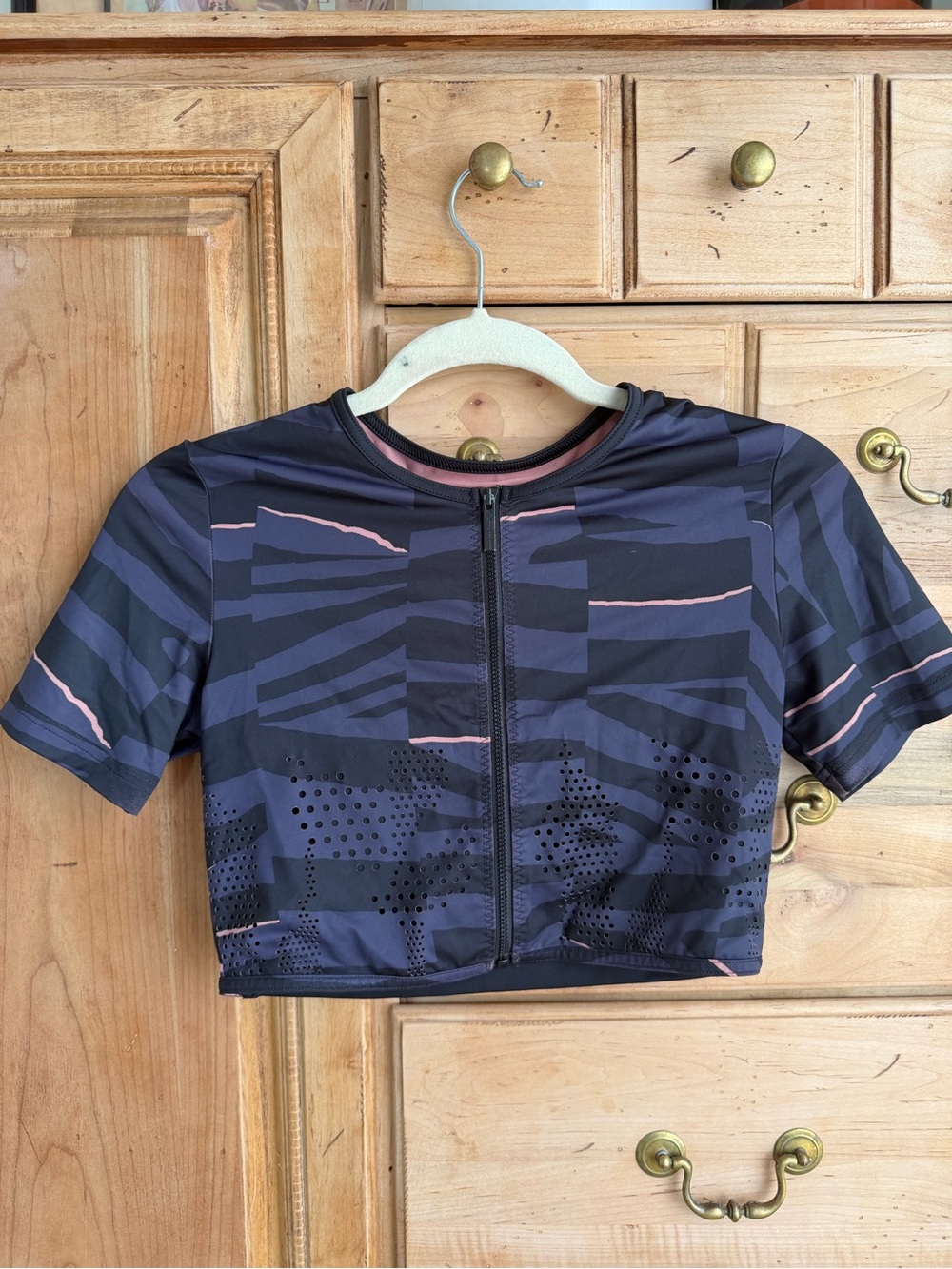 Adidas by Stella McCartney Women Short-Sleeve Front-Zip Rashguard - Black & Pink